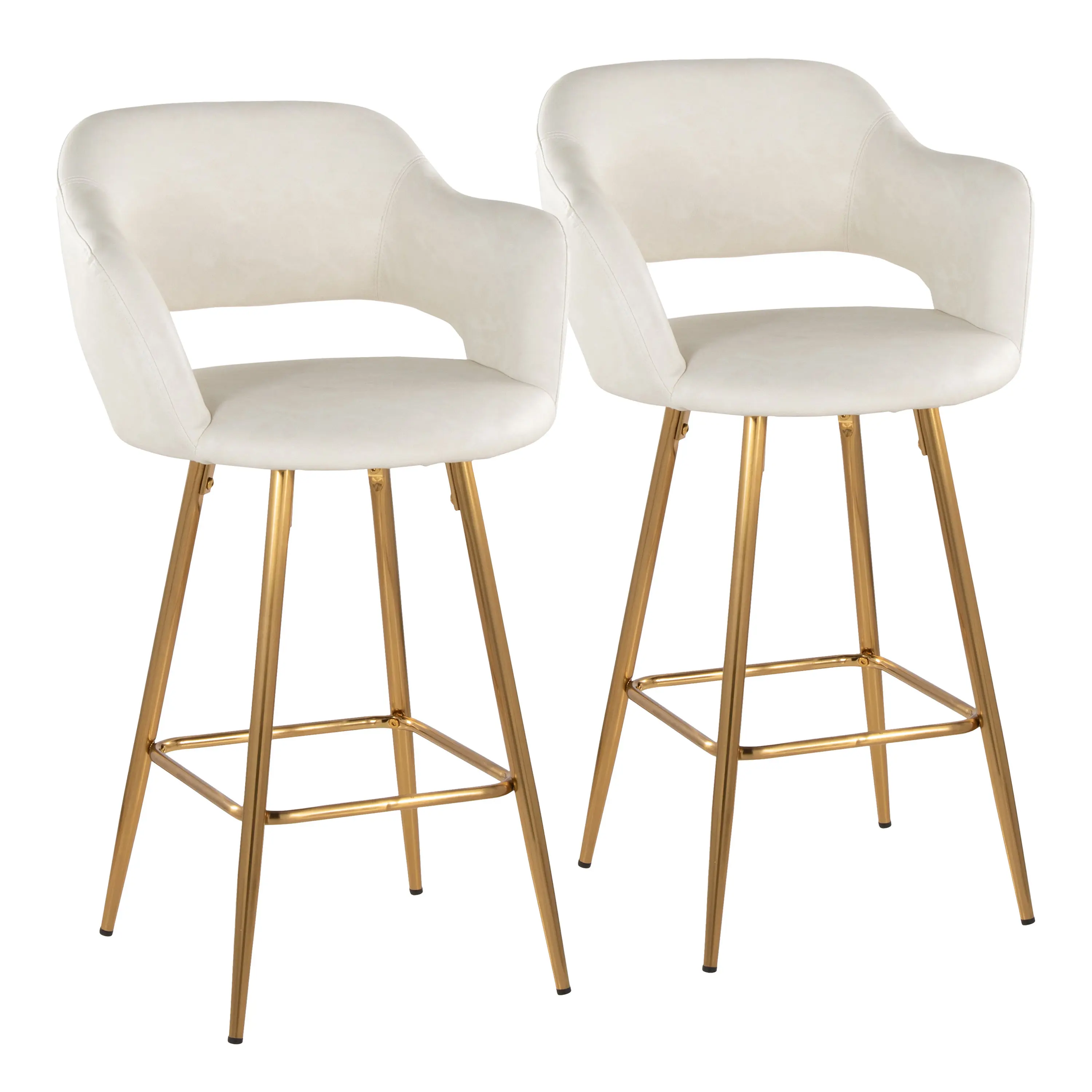 ARCH 26 Inch Counter Height Bar Stools Set of 2, Fixed Height Contemporary Metal Frame Barstool with Cream Faux upholstered Seat and Square Gold Footrest, Modern Kitchen Island Pub Chairs for Home Bar Dining Room, Home Furniture and Household Product
