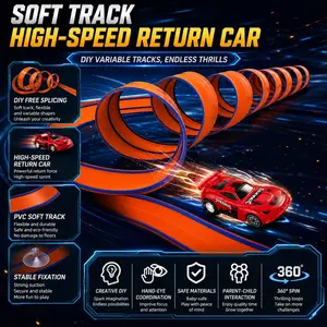 4.5m Bendable Racing Track Set, PVC Dual-Sided Raceway, 1:64 Alloy Car Models, 2 High-Speed Wind-Up Cars, Portable, Blue DIY, Kids Gift