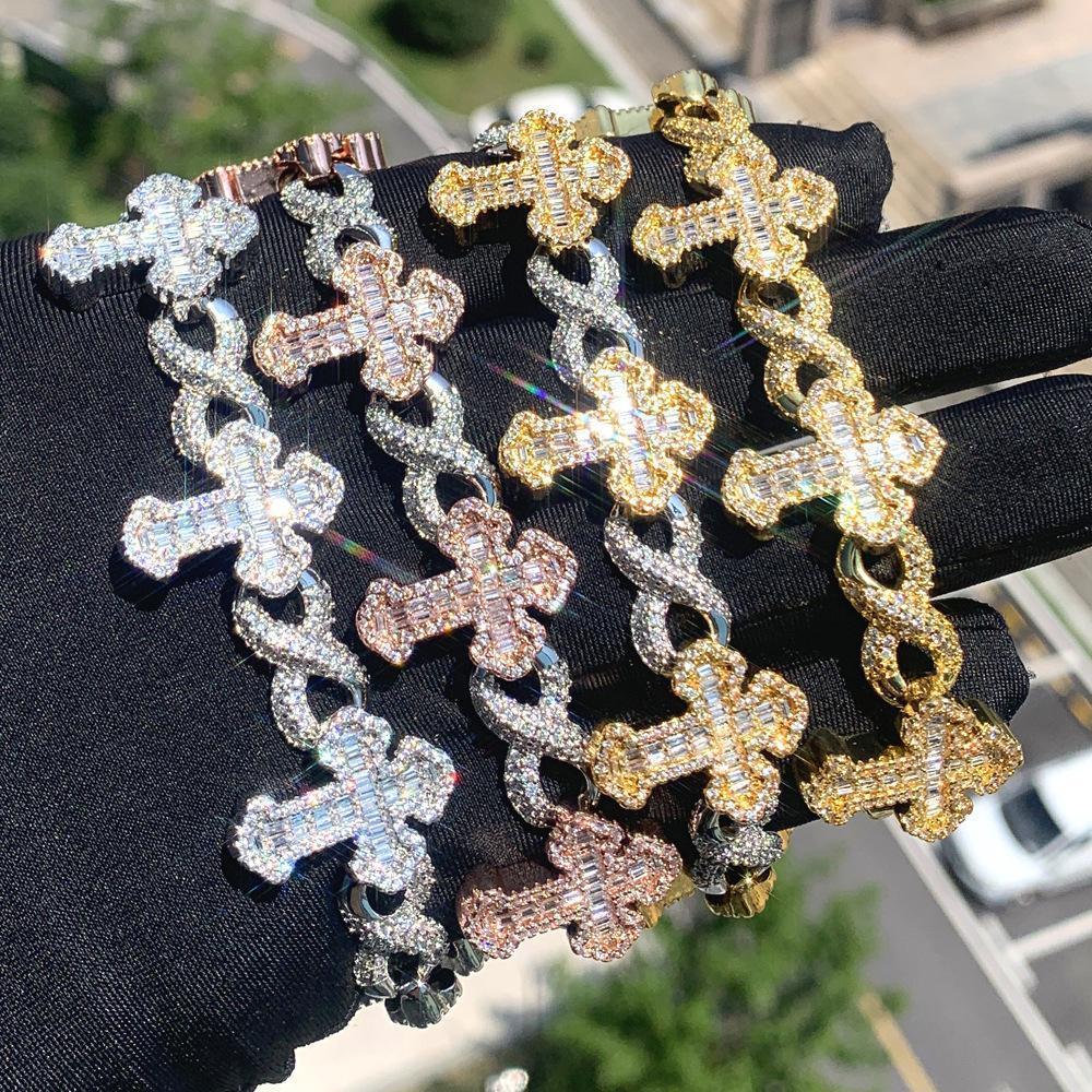 [ICE HUE]18K Gold Vacuum Plated Copper with 5A+ Sri Lanka Zircon Eyes&Cross Bracelet Miami Italy Mexico & Micro Inspired for Women & Men Luxury Jewelry,Daily Wear,Casual Fashion,Gift Idea,Chicano,Classic,Hip Hop,Simple,Sporty Style
