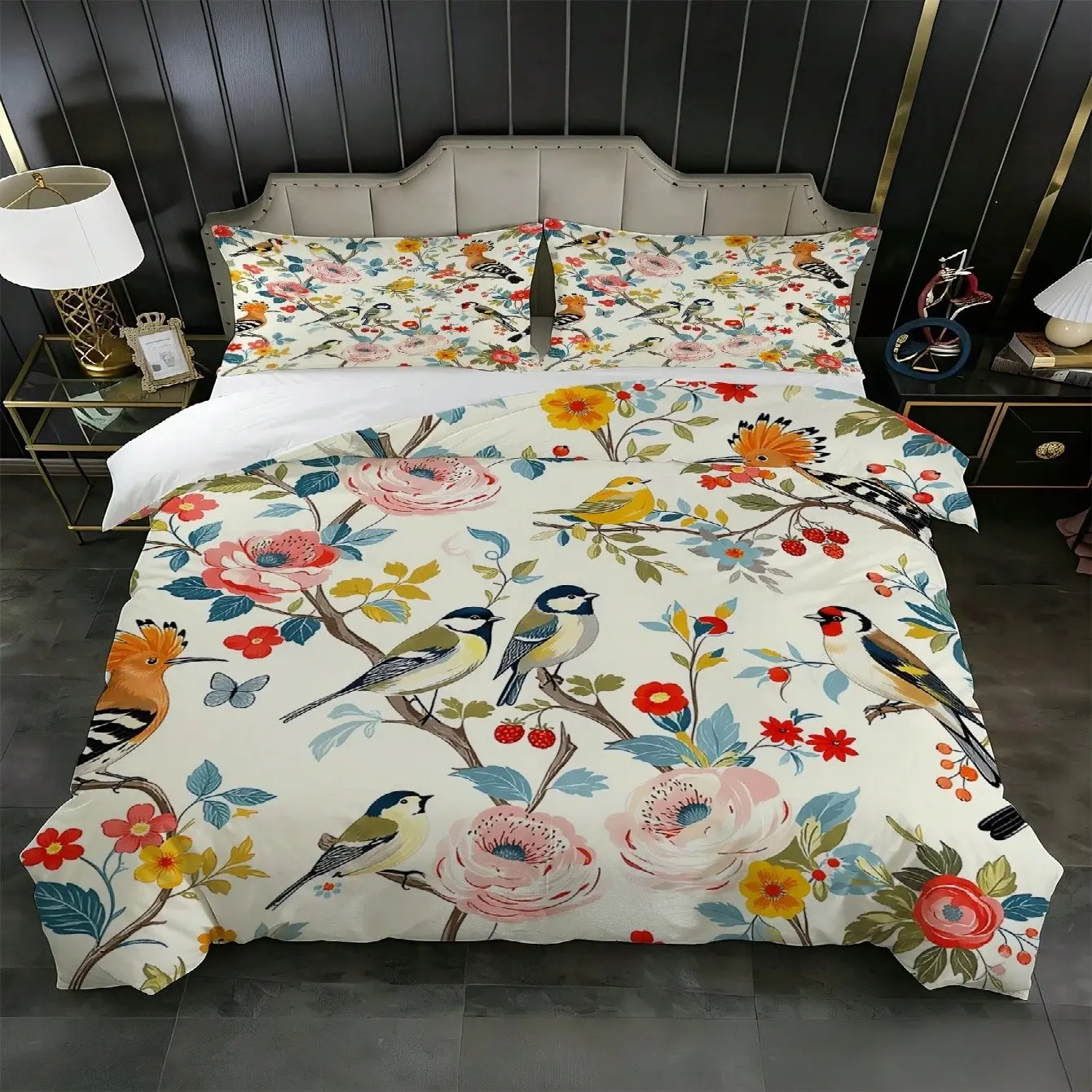 Chinese Style Magpie Print Bedding Set, 1 Duvet Cover + 2 Pillowcases, High-Definition Printing, Home & Dormitory Bed Linen