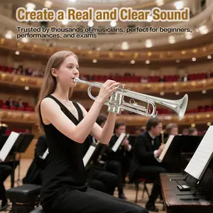 Garvee Beginner Bb Trumpet Kit – Nickel-Plated Brass Instrument – 7C Mouthpiece, High Precision Valves, Protective Case, Cleaning Kit, Gloves & Polish Cloth – Perfect for School Band, Lessons, and Practice