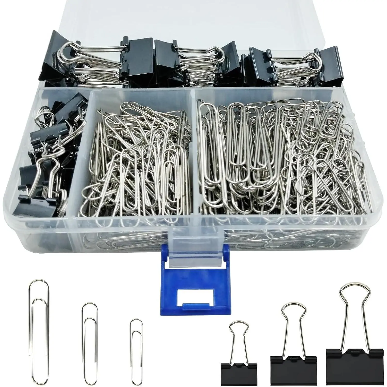 340 count Paper Clips and Binder Clips  Sizes, Large Medium Small  Paperclips&Black Binder Clip Set for &School&Office Document Organizing,Supplies Desk Essentials in Container