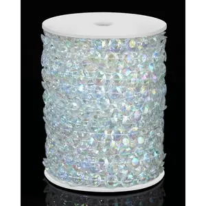 99FT Crystal Garland Strands, Acrylic Iridescent Crystal Beads String Roll, Diamond-Shaped Crystal Garland for Christmas Tree Wedding Party Decorations Beaded Curtain DIY Crafting Projectsfidget toys
