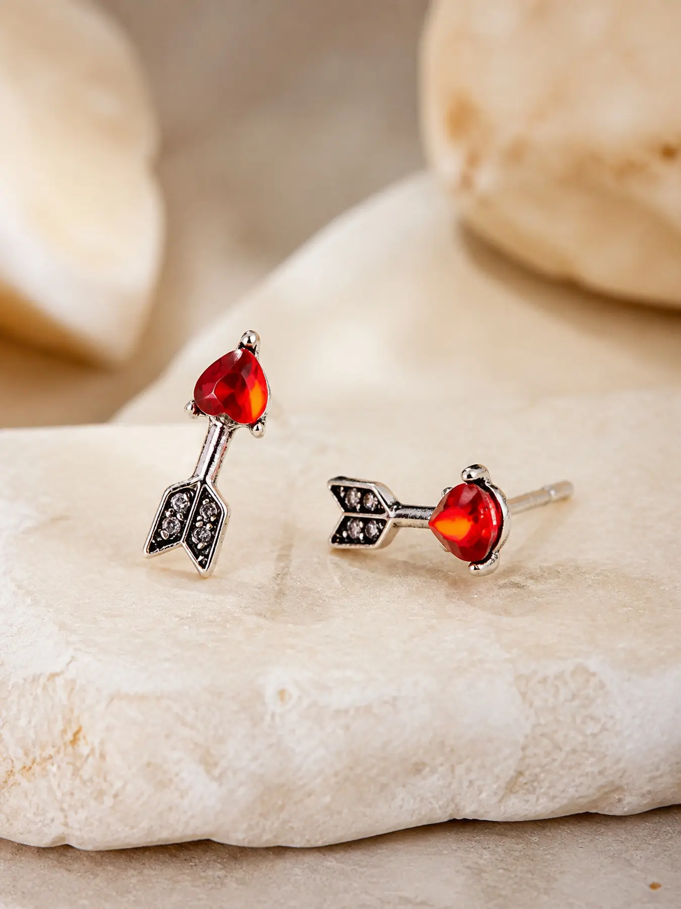 Red Heart Arrow Stud Earrings for Women, Vintage Silver Tone Cupid Love Earrings, Dainty Romantic Jewelry Gift for Her