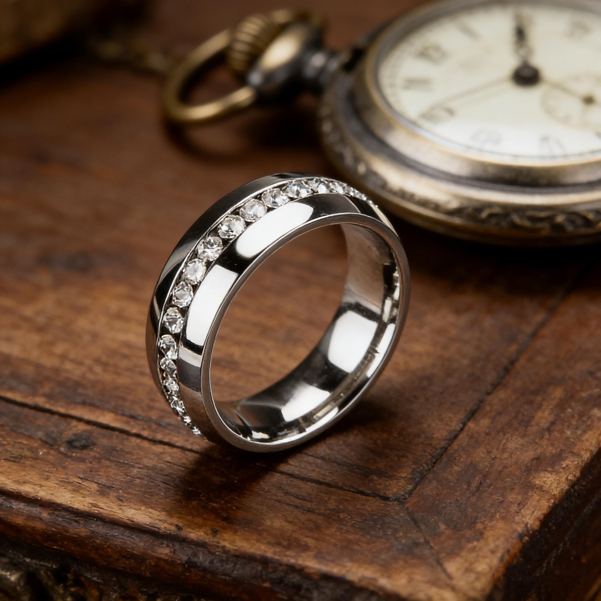 1 Piece minimalist rings Never Fade Stainless Steel Ring Men Women Couple Ring Single Row Full Diamond Cuban Ring Engagement Wedding Band friendship rings