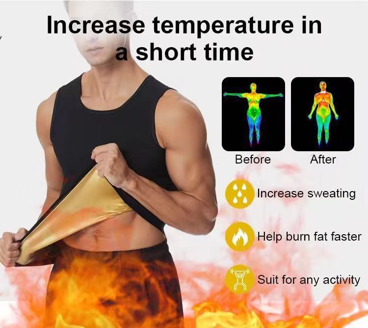 Men’s Sauna Sweat Vest Compression Workout Shirt for Gym Training Quick-Dry Sweat-Absorbing Fitness Top with Waistline Design Lightweight Sportswear for Exercise & Daily Wear