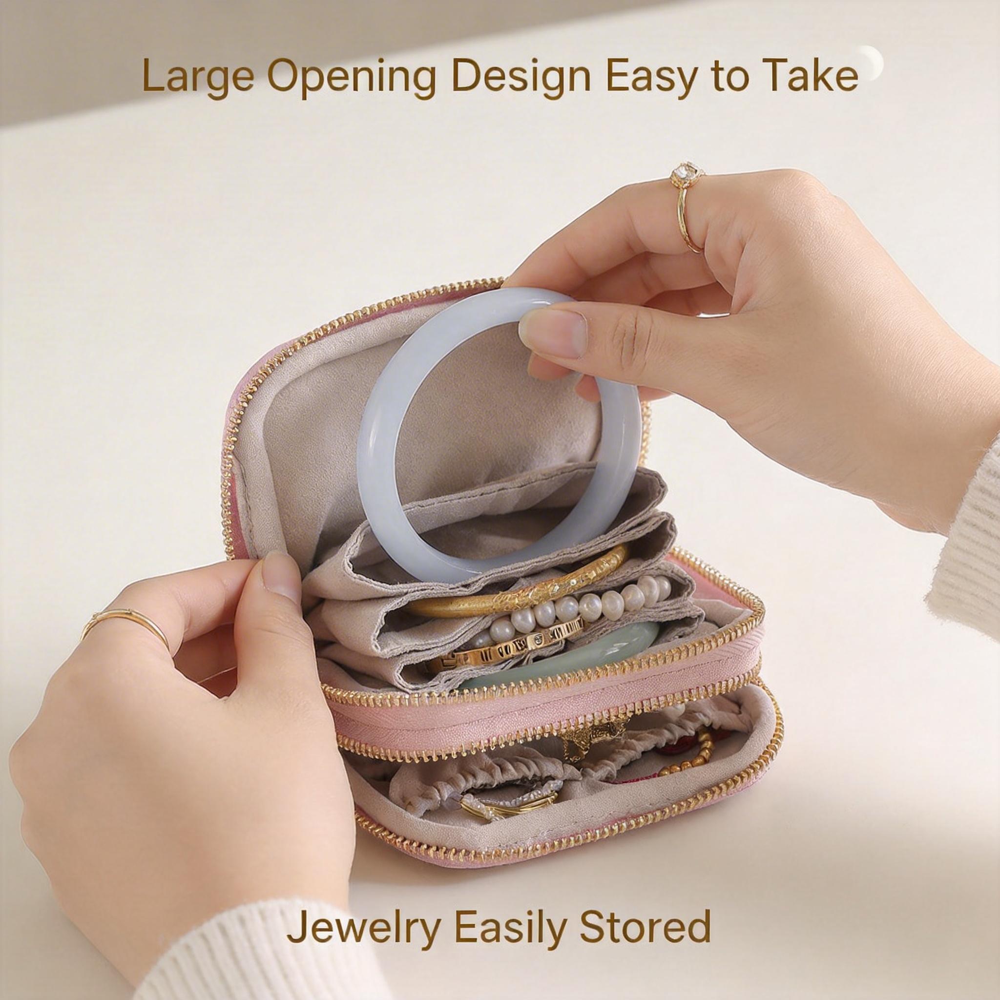 Double-Layer Velvet Travel Jewelry Box, Portable Mini Jewelry Organizer Case for Earrings, Necklaces, Bracelets, Anti-Tarnish Storage Bag for Travel & Daily Use  lala gift for sister