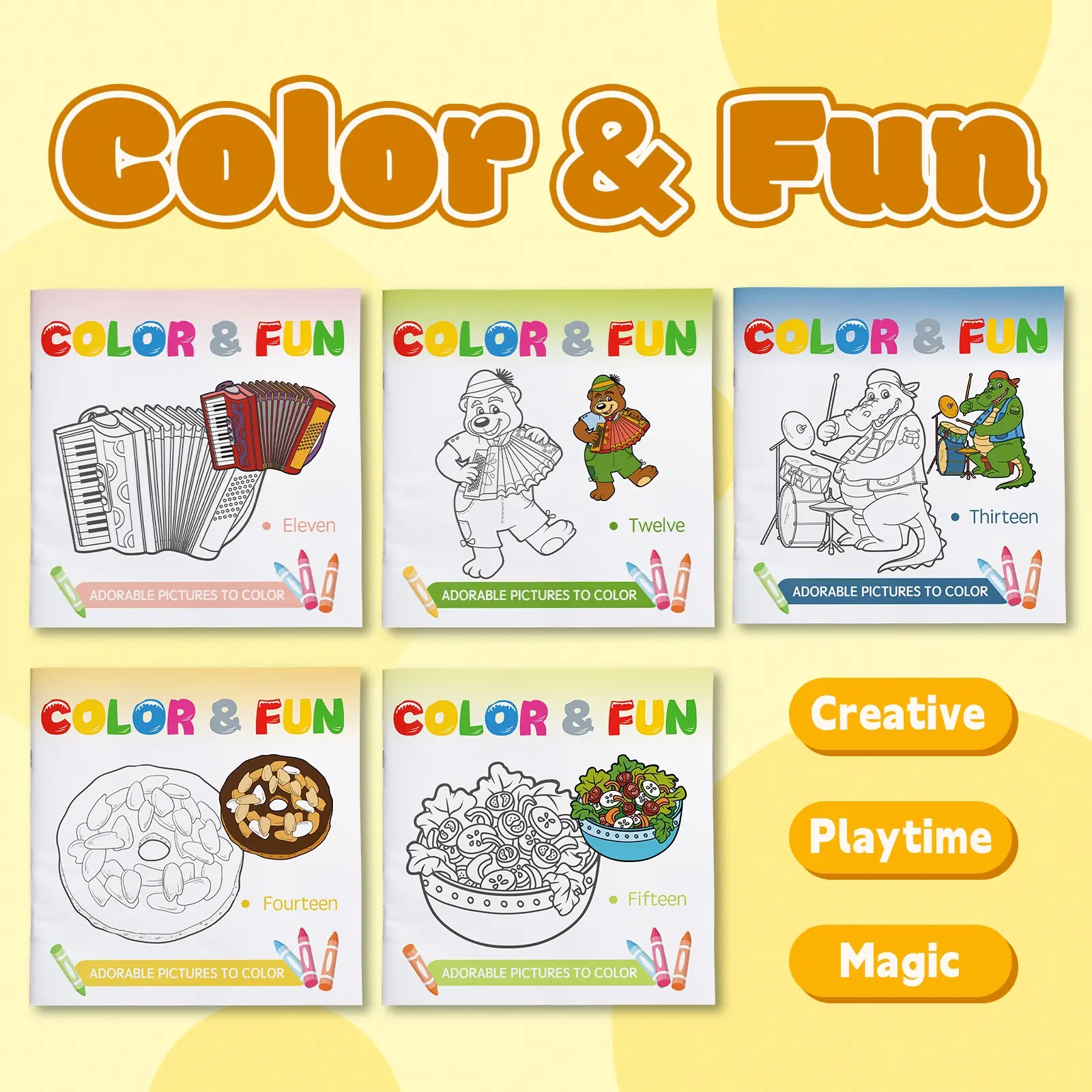 Kids Coloring Books Set, Cute Music Food and Animal Coloring Activity Books for Toddlers Ages 2-6, Easy Preschool Coloring Pages with Simple Large Pictures, Early Learning Art Gift Set
