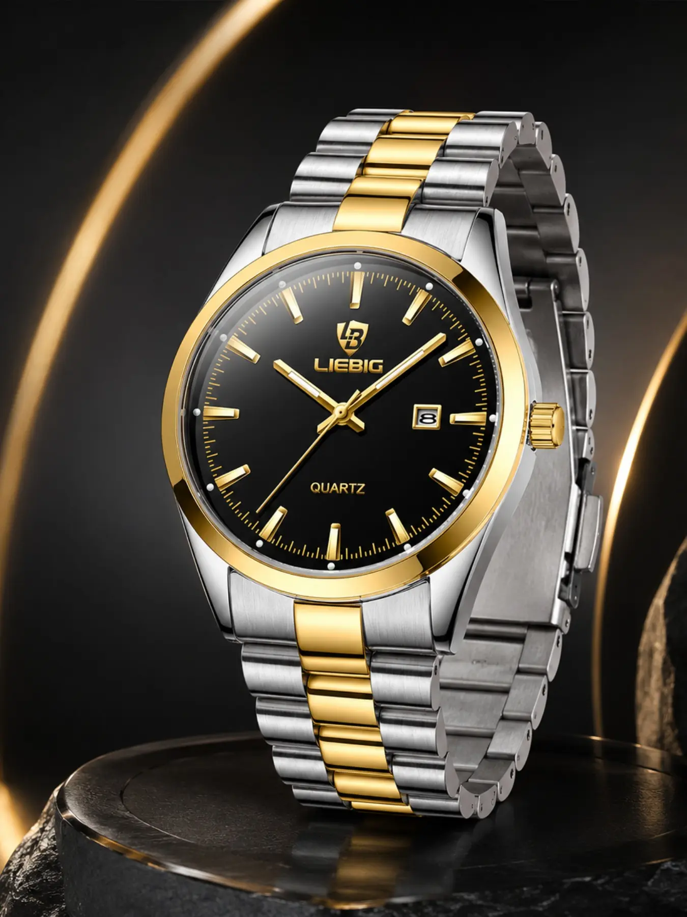 Couple Matching Watches, Liebig Gold Quartz Watch, Business Casual, Waterproof, Calendar Function, Perfect Gift, Analog Watch