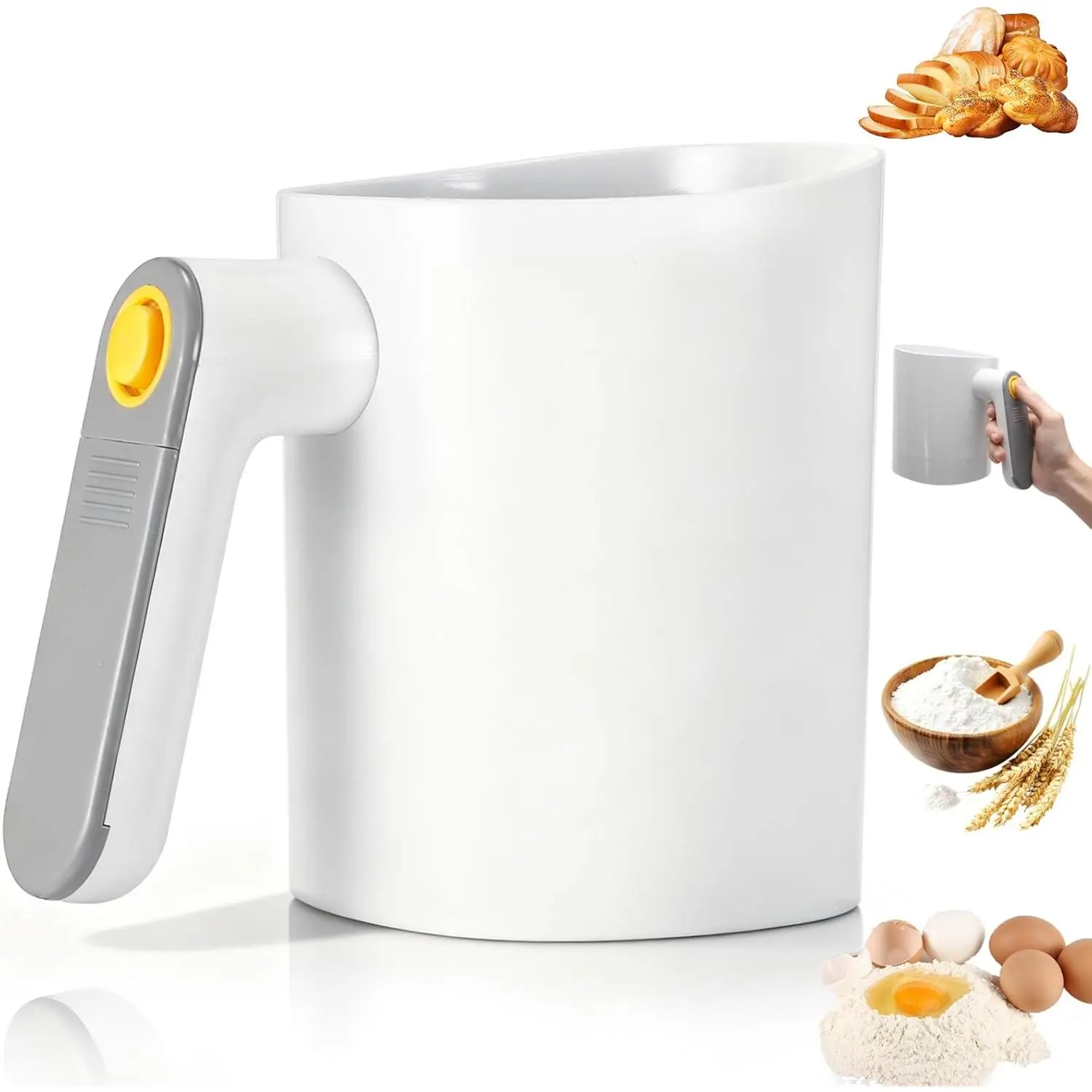 Electric Handheld Flour Sifter for Baking, Battery Operated 4 Cup Sifter with Fine Stainless Steel Mesh, Squeeze Handle, Easy Clean, Ideal for Powdered Sugar, Sourdough Bread and Pastry