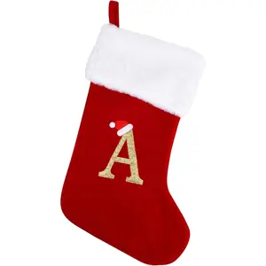 20 Inches Monogram Christmas Stockings with Letter A, Large Super Soft Red Velvet Stockings with White Plush Cuff for Xmas Tree Holiday Fireplace Decor (A)