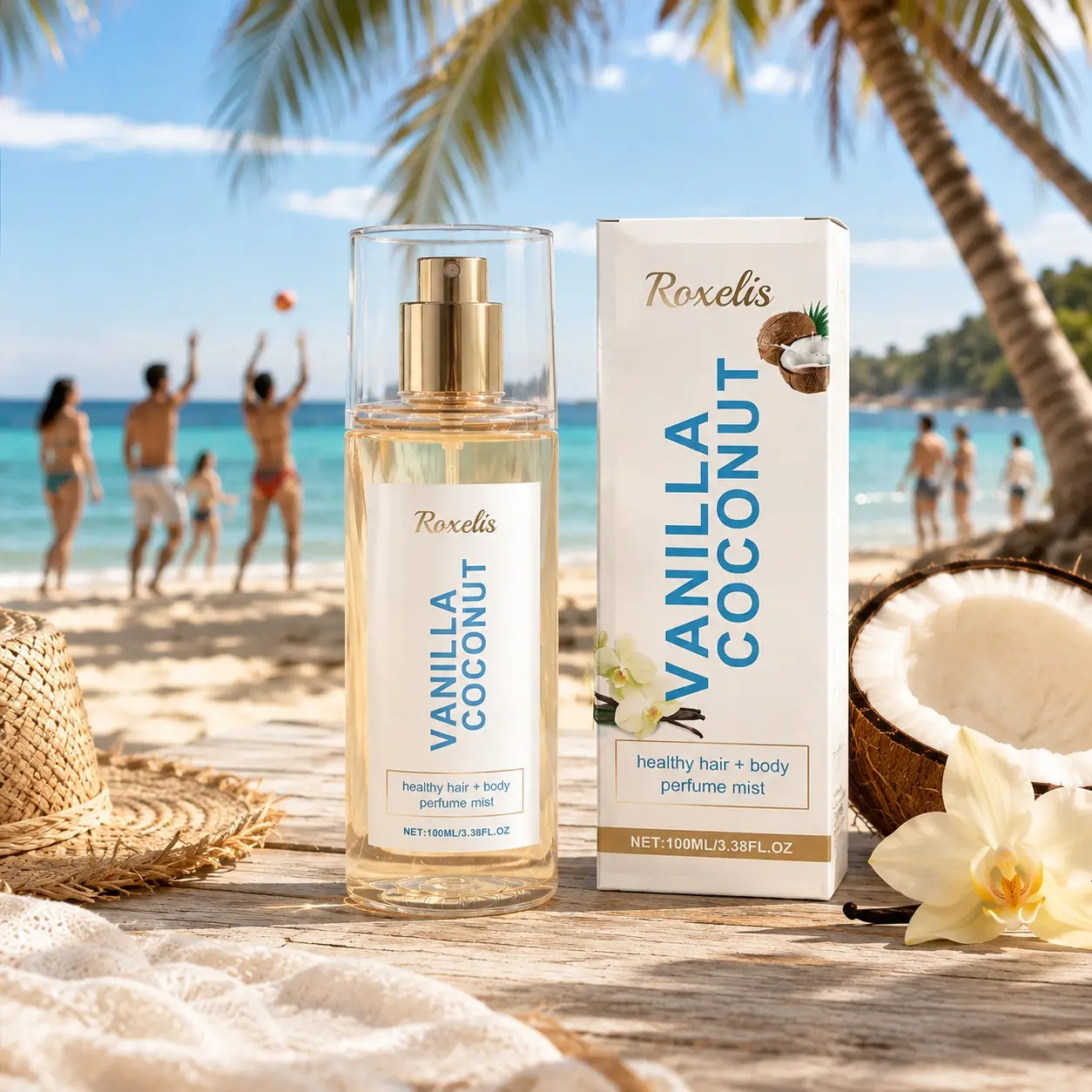 100ML Vanilla Coconut Perfume Spray, Long-Lasting Tropical Scent, Hair and Body Use, Women's Daily Summer Fragrance, Light Natural Aroma