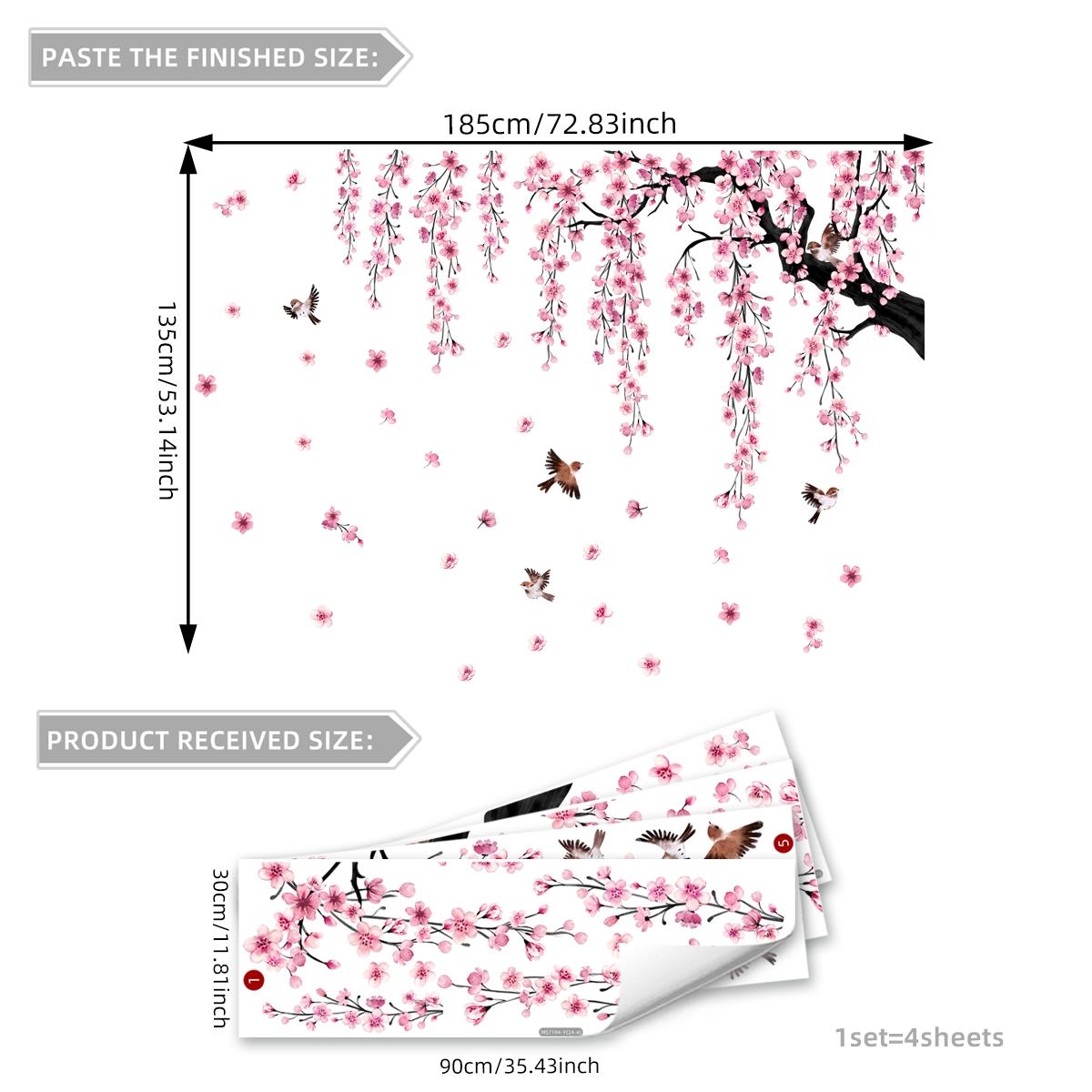 Peach Blossom Tree & Bird Pattern Wall Sticker, 4 Sheets/set Self Adhesive Wall Decal, Decorative Mood Calming Stickers for Home Living Room Bedroom, Wall Art Stickers, Vinyl Wall Stickers, Floral Pattern Sticker