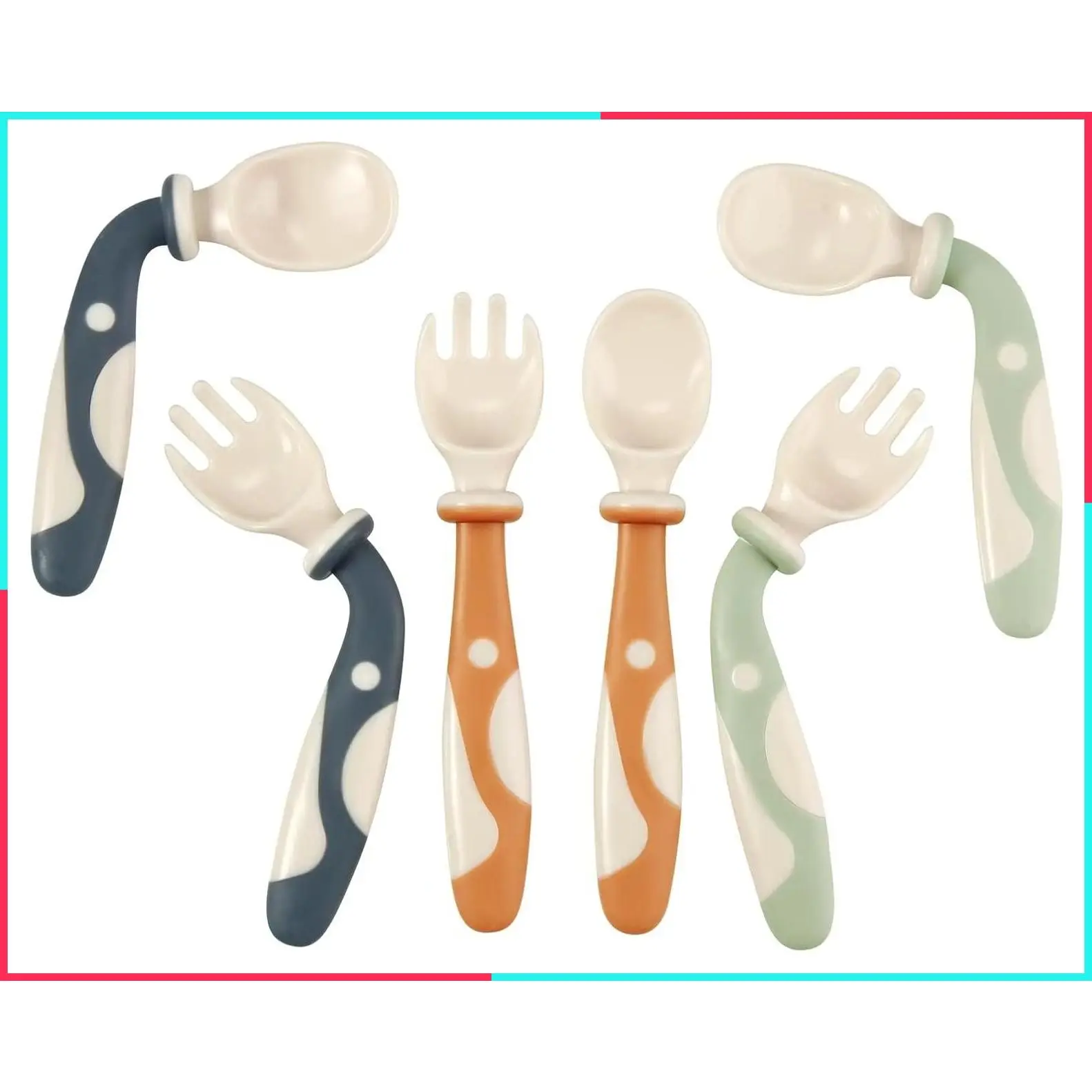 6-Pack Baby Bendable Spoons and Forks Set - 360° Flexible Training Utensils for Self-Feeding & BLW - BPA-Free, No Spring-Back, Easy Grip for Left/Right Handed Toddlers