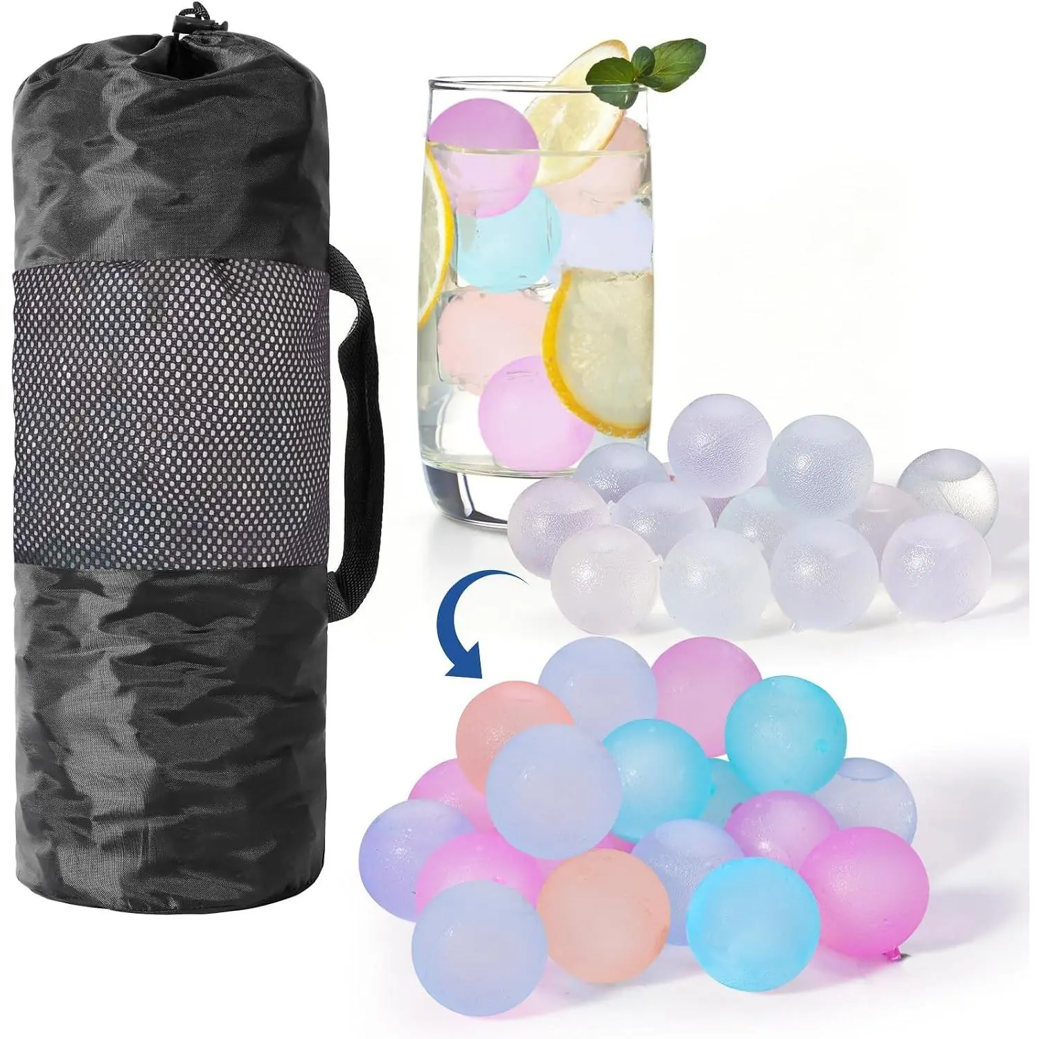 BPA-Free Reusable Color-Changing Round Ice Cubes Set, 380-Pack with Storage Bag - Refreezable, Non-Melting, Flavor-Preserving for Coolers, Camping, Party Drinks