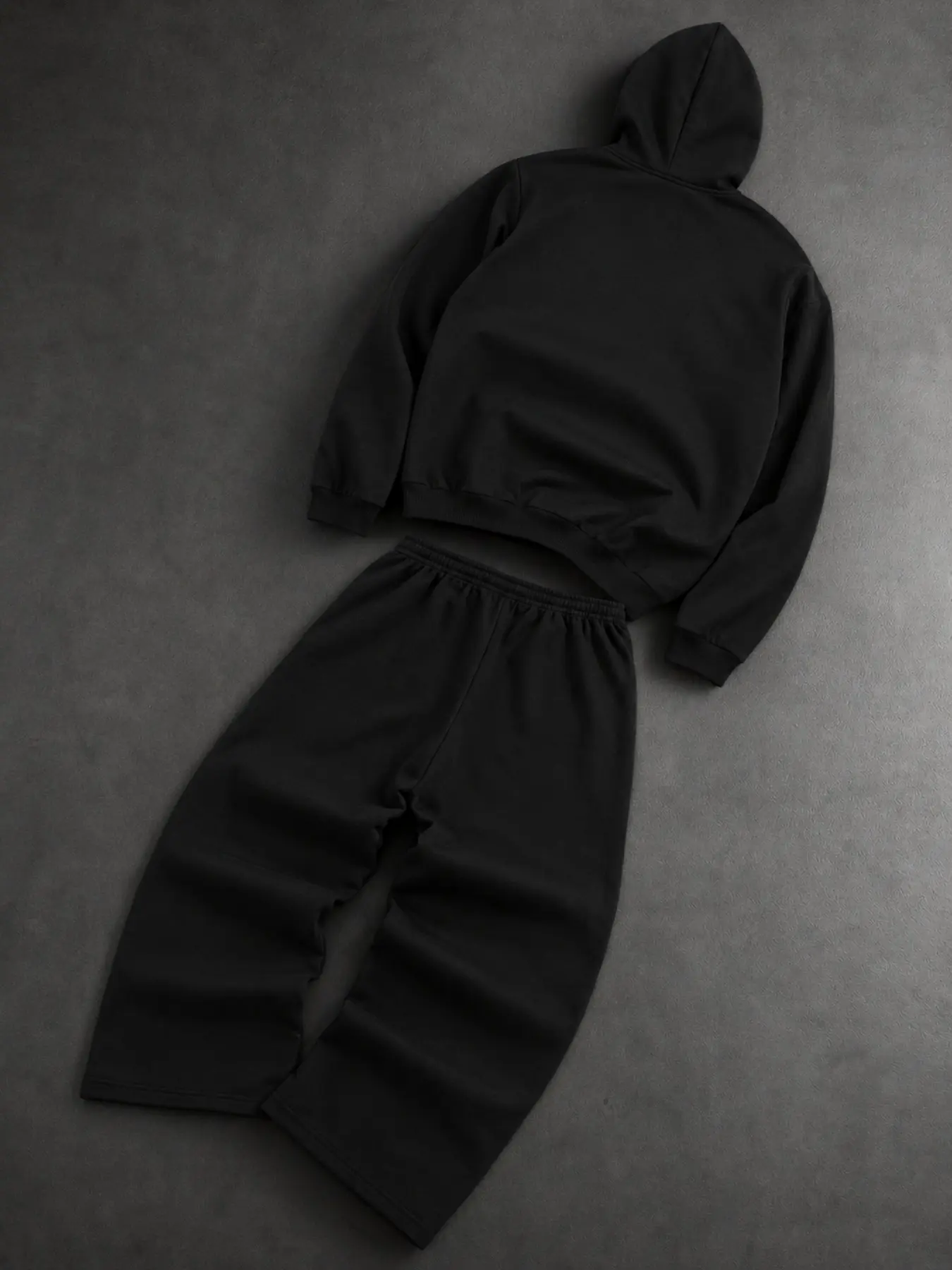Minimalist Solid Black Heavyweight Hoodie and Wide Leg Sweatpants Tracksuit Set Unisex Clean Aesthetic Streetwear Two Piece Outfit for Daily Wear