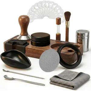 28PCS Espresso Accessories Kit, 51mm Espresso Tamper Tools, Espresso Machine Accessories Set with Wood Station, Distributor, WDT Tool, Puck Screen, Dosing Funnel, Powder Shaker, Latte Pen & Stencils