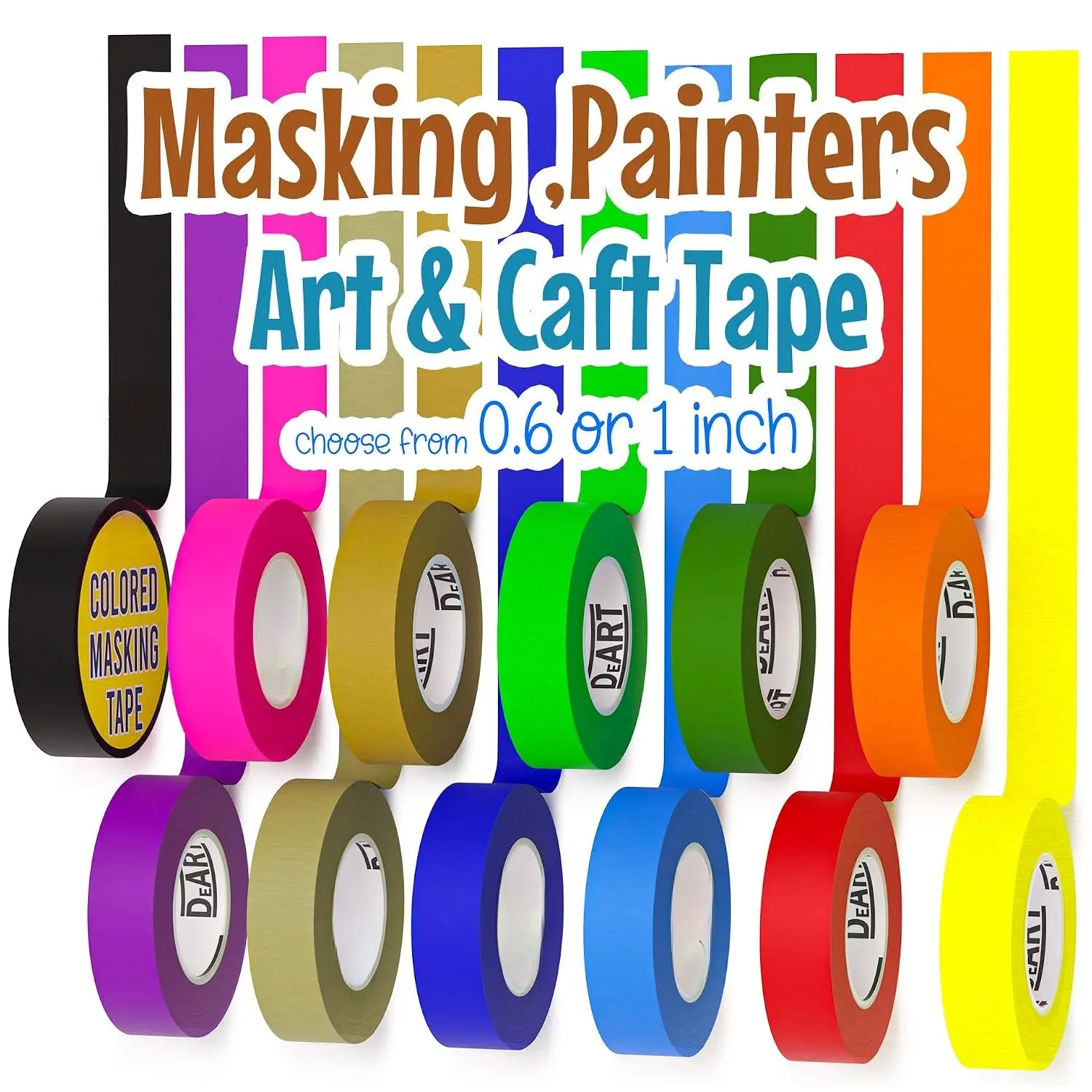 Colored Masking Tape Painters Tape 12 or 8 Pack 1 inch or 0.6 Inches  Arts Craft Supplies Coding Whiteboard Dry Erase Board Tape Thin Paper Tape  Tape No  Easy Removal DIY Crafts Arts