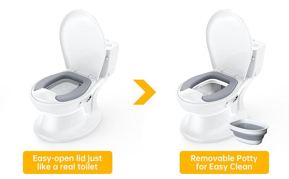 【GARVEE】Potty Training Toilet for Baby with Realistic Flushing Sound, Soft Seat, Removable Pot, Storage Tank, Toilet Paper Holder, Splash Guard, and Non-Slip Design for Toddlers
