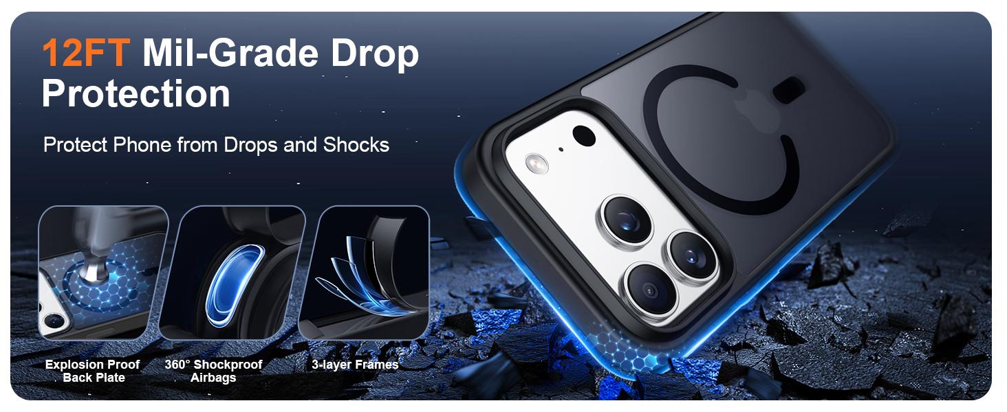 [2 Pack Screen Protector ]Magnetic Phone Cases for iPhone 17 Pro Max 16 15 14 13 12 Pro Max Plus Case, Magnetic Translucent Matte Case with 2PCS Tempered Glass Screen Protector Slim Phone Case for iPhone 17 Pro Max 6.9'', Black