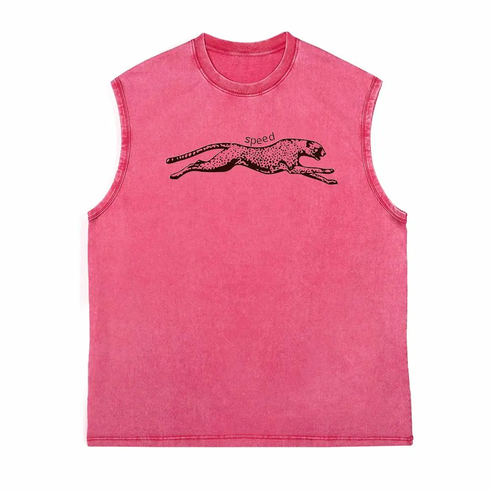 Men's Graphic Tank Top, Sleeveless Fitted Retro "Speed" Performance Shirt for Gym, Workout, and Bodybuilding, Tank Tops, Casual, Menswear, Crew Neck, Plain, Basic, Normal Type