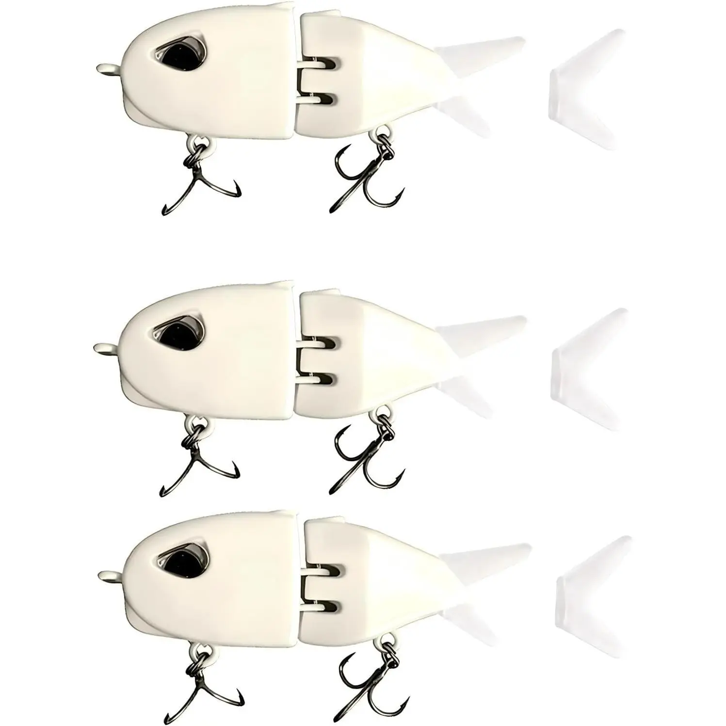 3 Pack White Mini Glide Baits, Multi-Jointed Swimbait Lures with  Eyes & Soft Tails, Slow-Sinking Hard Baits for Freshwater/Saltwater Bass Pike Trout Fishing, Fishing Gear  for Men Anglers
