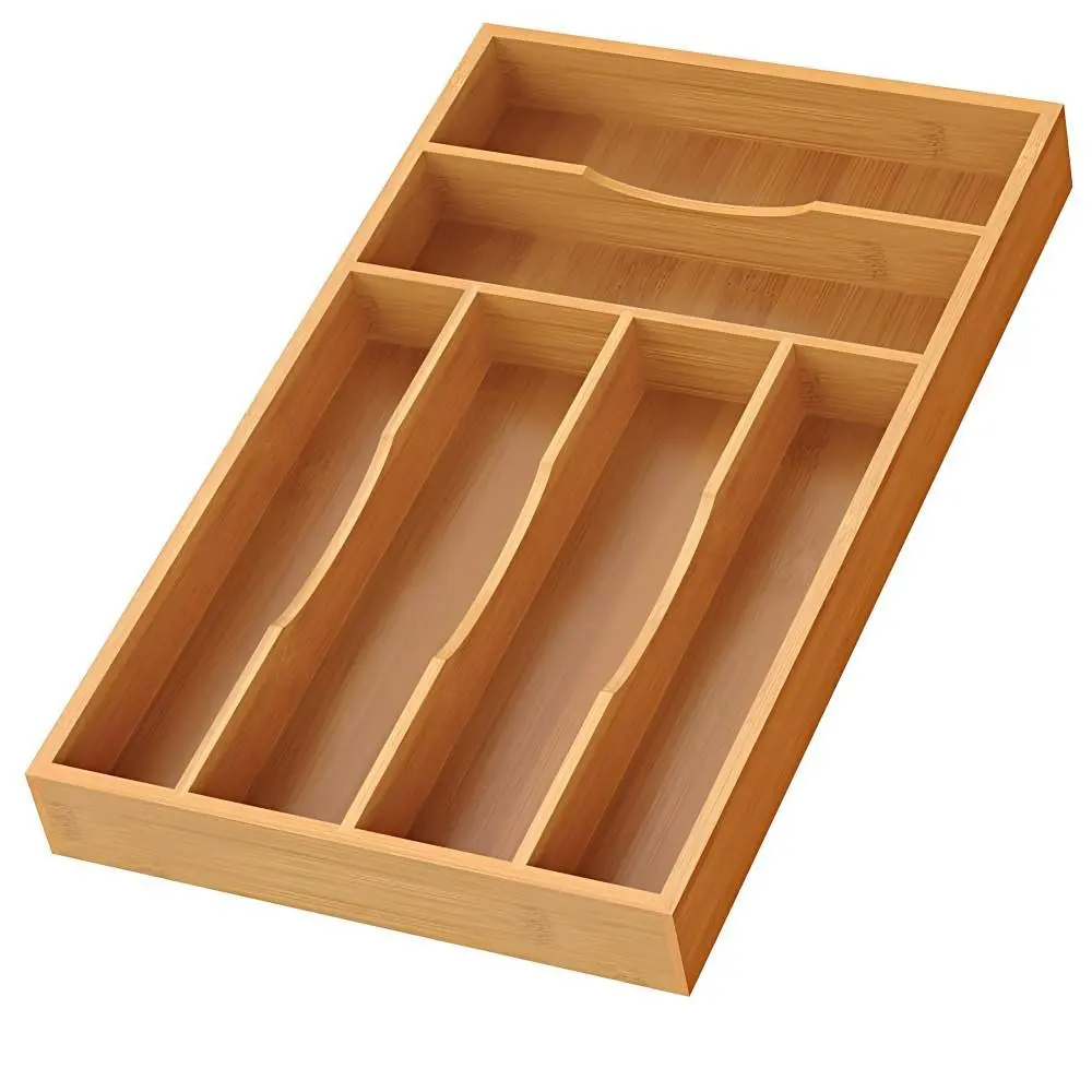 6-Slots Bamboo Silverware Organizer, Bamboo Kitchen Drawer Cutlery Organizer, Utensil Holder, Flatware Organizer Tray, Eco-Friendly Design