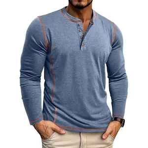 Men's Slim Fit Henley T-Shirt with Button Design, Athletic Casual Top for Gym, Streetwear and Everyday Outfits