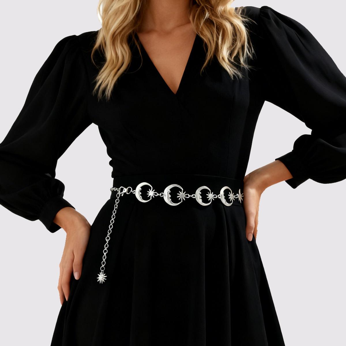 Vintage Moon Star Pendant Waist Belt| Hip Hop Metal Body Chain| Trendy Goth Accessory