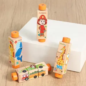 Wooden Rotating Jigsaw Puzzle Montessori Puzzle Game Hand bell Toy Baby Mobile Musical Rattle Toy For Babies Newbaby Gift