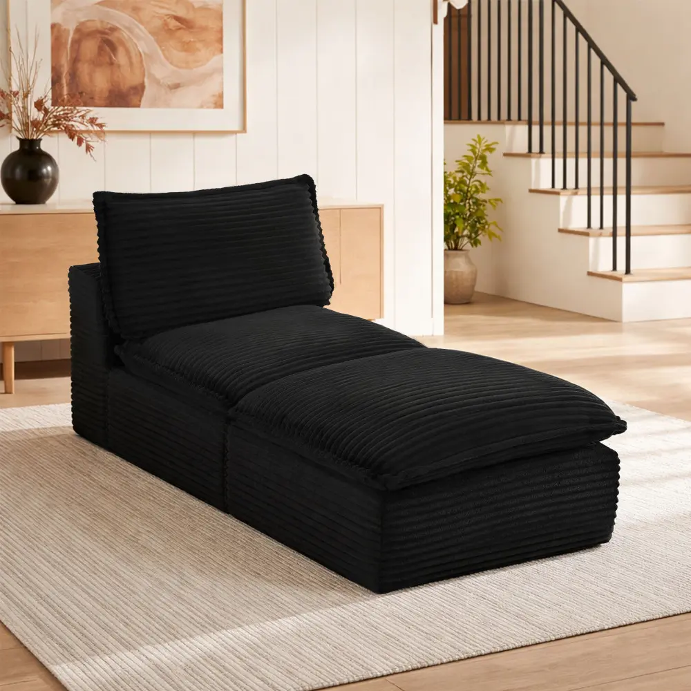 Single Middle Modular Sofa, Striped Corduroy Armless Chaise Lounge Chair, Modern Minimalist Sectional Sofa Seat, Comfy Accent Chair for Living Room, Bedroom, Apartment, Office, Flexible Modular Couch Furniture for Small Spaces