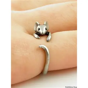 Vintage Mouse Wrap Ring for Women, Copper Crafted Animal Statement Jewelry, Adjustable Open Band Gift for Girls & Special Events