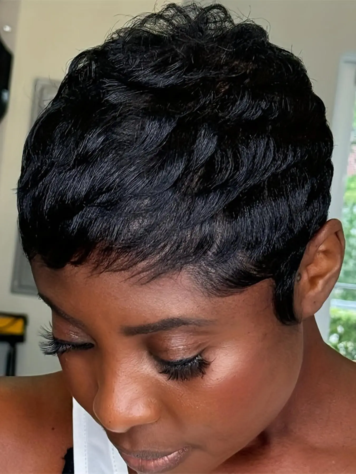 Short Straight Layered Pixie Wig, Burgundy 30, Human Hair Wig, Machine Made, Halloween Party Gift