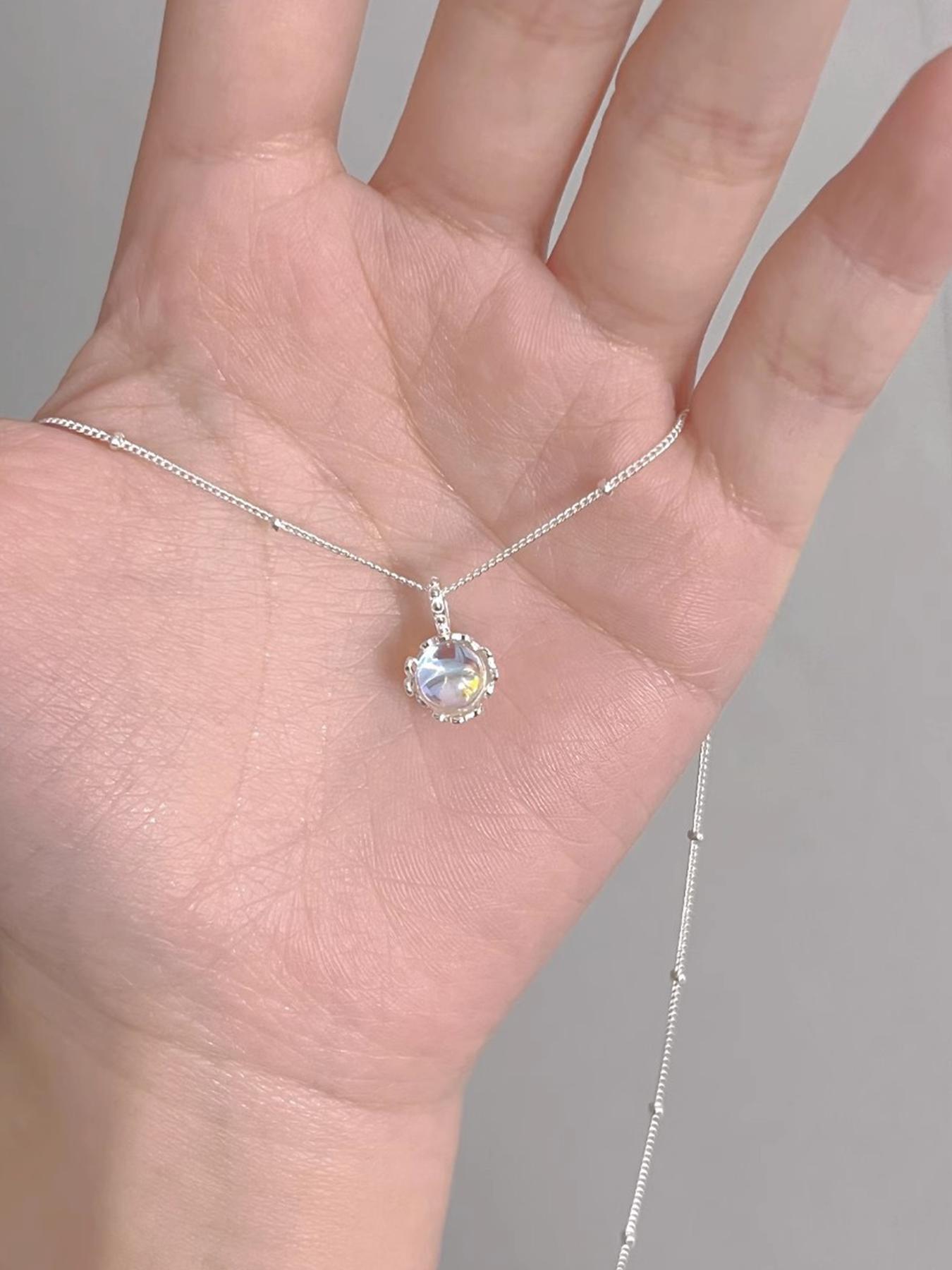 S925 Sterling Silver Moonstone Decor Exquisite Trendy Pendant for Women, Elegant All-match Jewelry for Girls Gift, Female Classic Fashion Accessories for Daily Wear