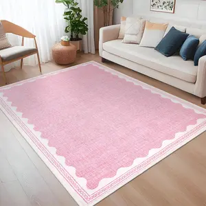 Garvee 5x7 Washable Living Room Rug Non Slip Rubber Backed Modern Rug Ultra Soft Non Shedding Lightweight Floor Cover Low Pile Stain Resistant Bordered Print Carpet for Bedroom, Nursery, Pink