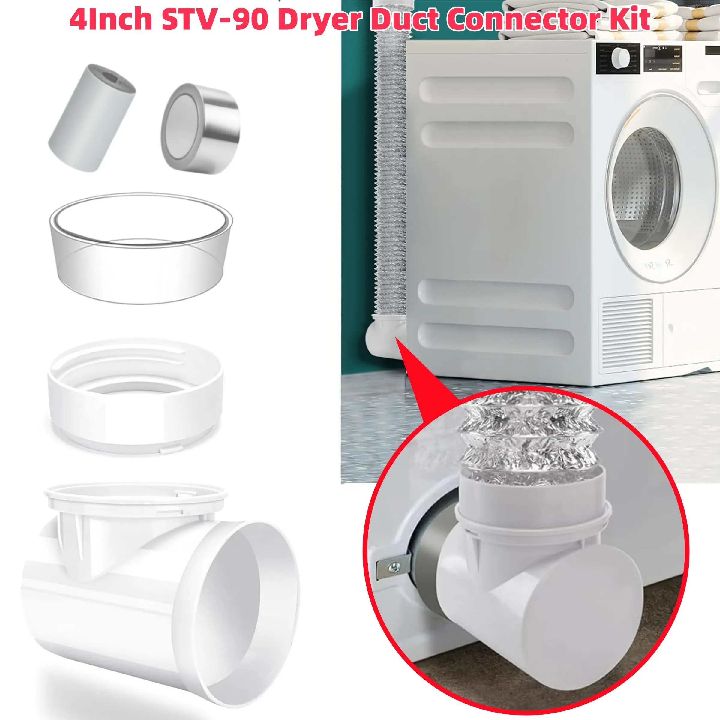 2026 Updated 90-Degree Dryer Vent Connector Kit, Easy Clean Quick Connect Elbow for 4-Inch Dryer Vent Hose Adapter, Ideal for Tight Spaces
