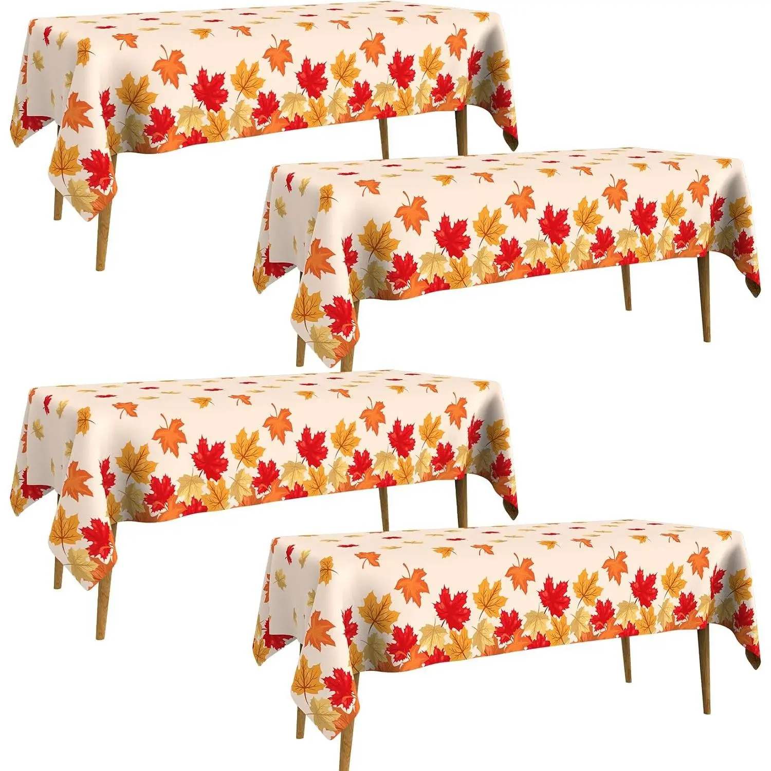 4 Pcs Disposable Fall Thanksgiving Tablecloth, 54 x 108 Inch Rectangle Plastic Table Cover with Autumn Leaves, for Holiday Home Party Decorations