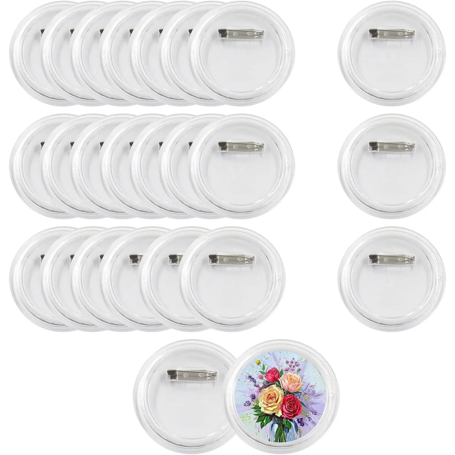 25 Pack Clear  Button Pins, 2.36 in DIY Crafts Bulk Badges, DIY Crafts Supplies for Photo Badges Makers,Blank Paper and Card