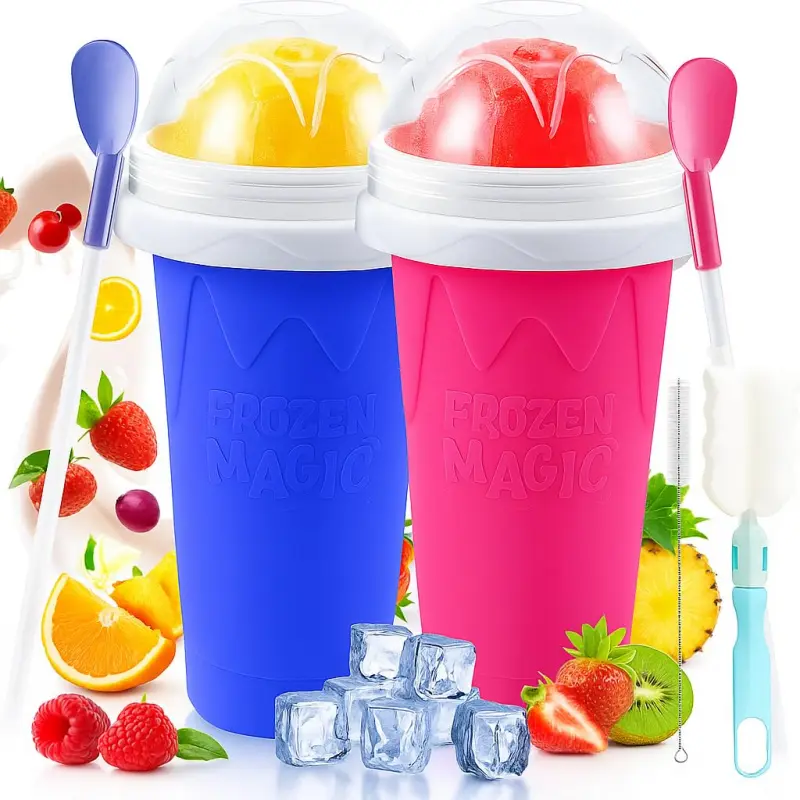 Pack of 2 Magic slushie cup, instant Frozen Slushy cup Drink Maker, Double-Layer Reusable slushie maker, Perfect for Homemade Slushies, Frozen Drinks & Summer Treats