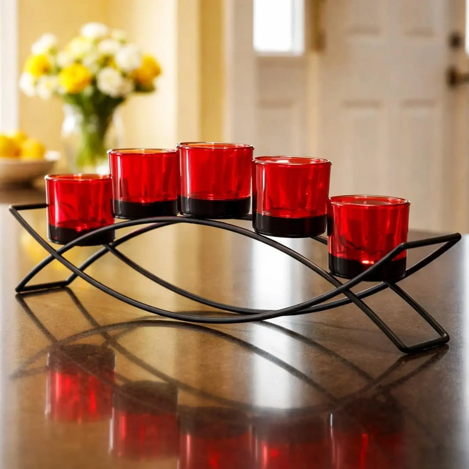Red Candle Holder Table Centerpiece for Dining Room Decoration