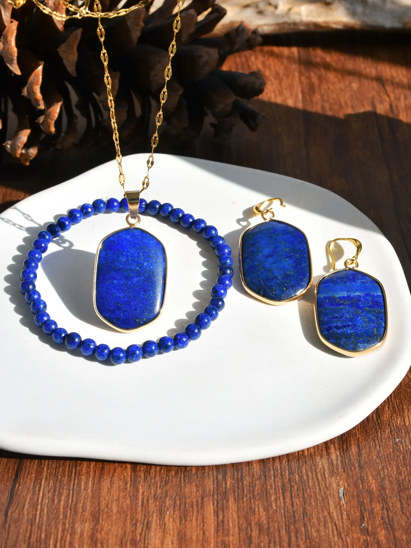 Boho Lapis Lazuli Necklace Bracelet Earrings Set, Fashion Natural Stone Jewelry, Party Wedding Gift for Friends Sisters