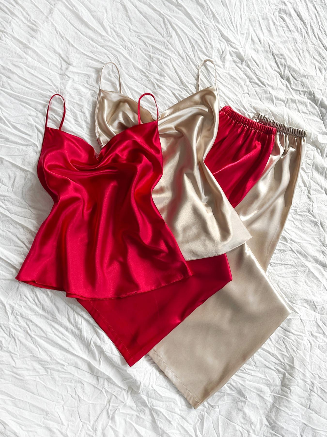 Women's Solid Color Cami Top & Elastic Waist Pants Pajama Set, Casual Comfy Loungewear Set for Daily Wear, Ladies Sleepwear for Summer