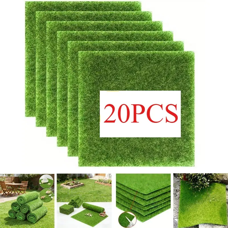 20pcs Artificial Grass Pads, Plastic Lawn Squares, Garden Outdoor Floor Decor, Micro Landscape, Home Flooring Decoration