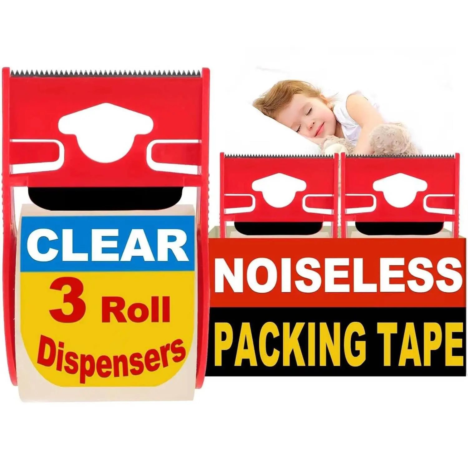 Packing Tape, Clear Packing Tape with Dispenser, 1.88 in. x 22.2 yd., 3 Noiseless Shipping Tape Rolls, 2 mil, Tranparent Package Tape for Moving Boxes, Mailing Supplies.