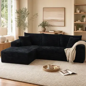 [2 Packages shipping] 105" Plush Corduroy Cloud VelvetModular Couch with Chaise , No Assembly Required -L-Shaped Sectional Sofa Set with Flexible Configuration