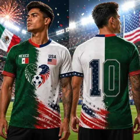 USA Half Mexico Soccer Jersey, Personalized Binational Football Top, Football Shirts, Customizable Sports Apparel, Ideal for Fans & Players