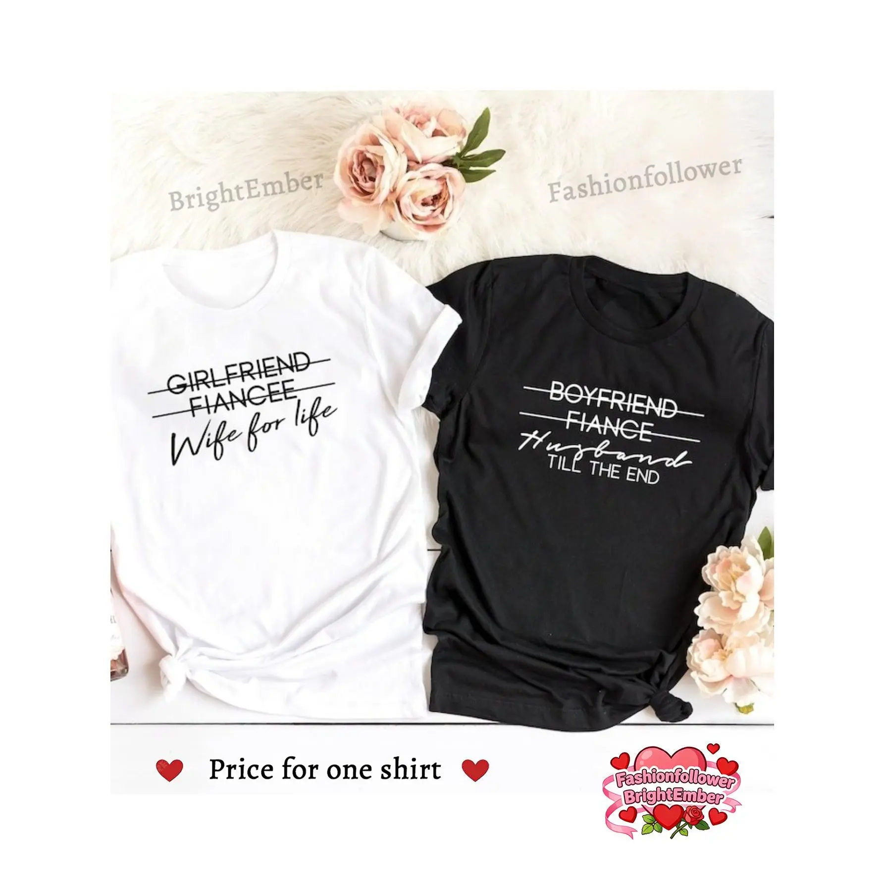 1pc 1pcs-PC Couple Matching T-Shirts Mr & Mrs - His and Wife Wedding Shirts, Romantic Wedding Outfits, Honeymoon Tees, Machine Washable Matching Couple Outfits for Weddings/Honeymoon (Men's & Wife)