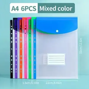 6 Pack High Capacity A4 Ring Binder File Folders, File Organizer, Modern PP Material, Durable Material, Expandable Buttons & Labels, Ideal for School Home Office Travel