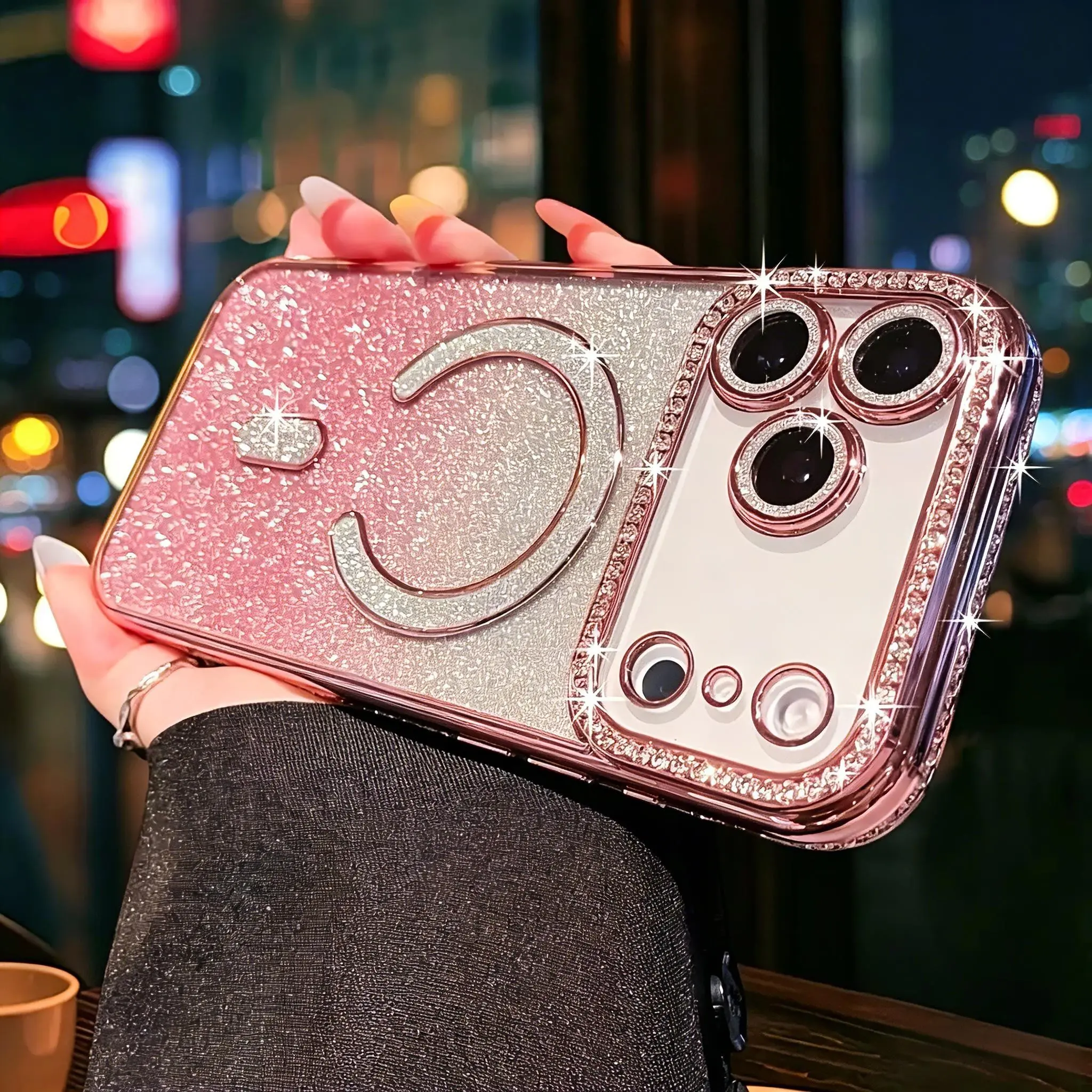 Magnetic Glitter for iPhone 17 16 15 14 13 12 11 Pro Max Plus  Sparkle Diamond Rhinestone Camera Lens Protector Slim Shockproof Cover A Luxurious And Stylish Soft Shell Phone Case for Women, Simple Yet