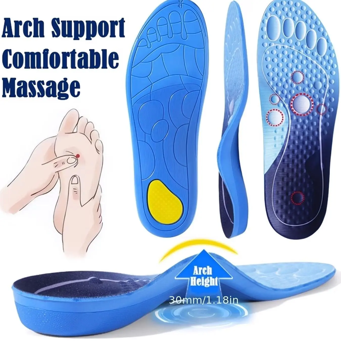 Orthotic Insoles, Cushioned Insole, Massage Acupoints, Extra Large, over 240 Lbs, Wide Fit, Shock Absorption, Arch Support, Pressure Relief, Custom Fit